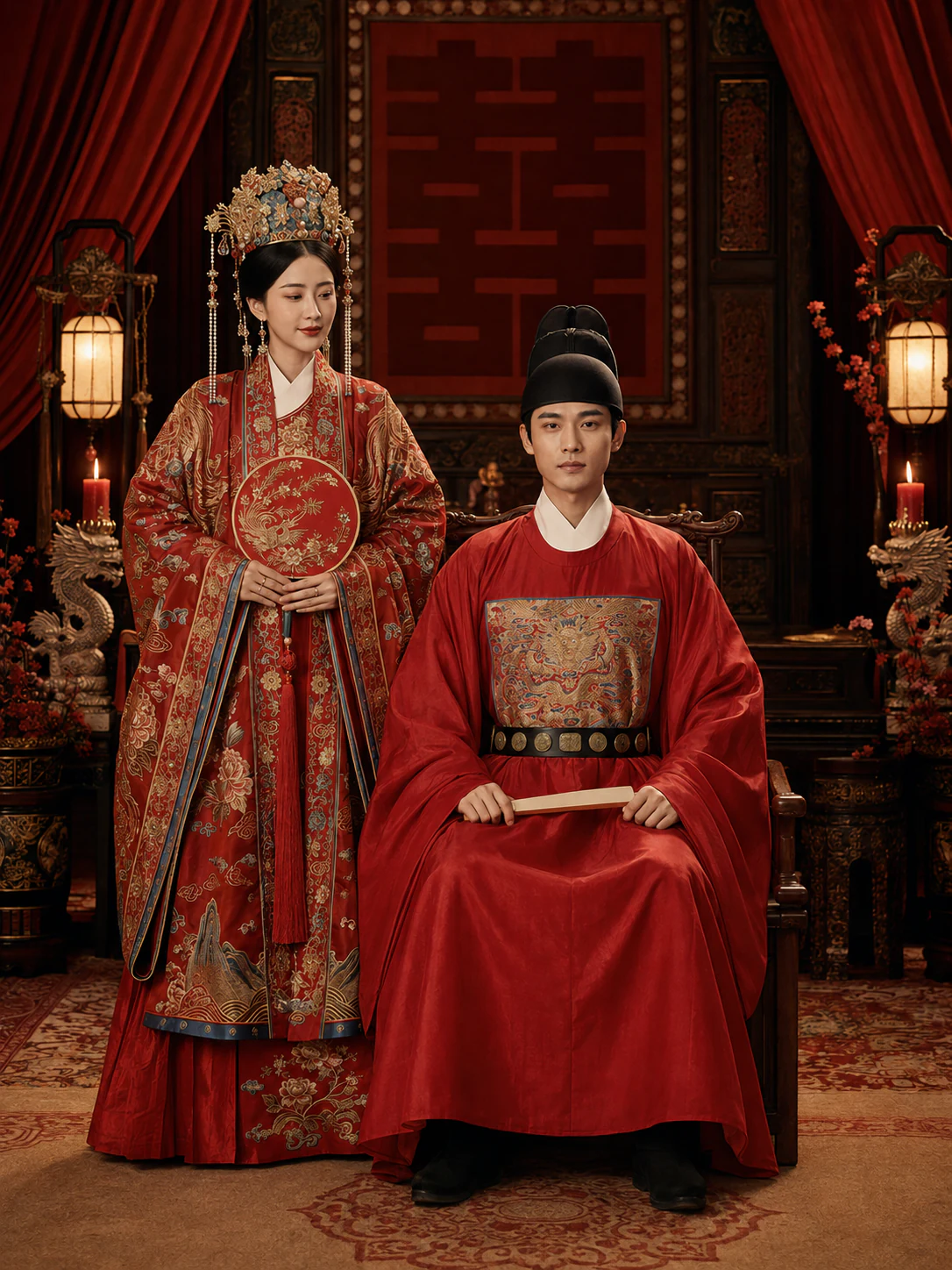 凤冠霞帔 · 明制婚礼主题样片：新郎主导坐姿